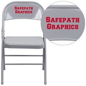 Personalized HERCULES Series Triple Braced & Double Hinged Gray Metal Folding Chair, HF3-MC-309AS-GY-TXTEMB-VYL-GG