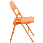 HERCULES COLORBURST Series Orange Marmalade Triple Braced & Double Hinged Metal Folding Chair, HF3-ORANGE-GG
