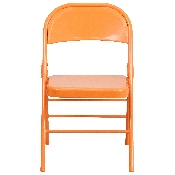 HERCULES COLORBURST Series Orange Marmalade Triple Braced & Double Hinged Metal Folding Chair, HF3-ORANGE-GG