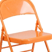 HERCULES COLORBURST Series Orange Marmalade Triple Braced & Double Hinged Metal Folding Chair, HF3-ORANGE-GG
