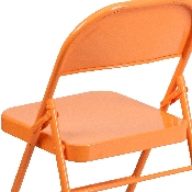 HERCULES COLORBURST Series Orange Marmalade Triple Braced & Double Hinged Metal Folding Chair, HF3-ORANGE-GG