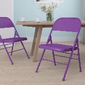 HERCULES COLORBURST Series Impulsive Purple Triple Braced & Double Hinged Metal Folding Chair, HF3-PUR-GG
