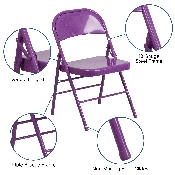 HERCULES COLORBURST Series Impulsive Purple Triple Braced & Double Hinged Metal Folding Chair, HF3-PUR-GG