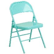 HERCULES COLORBURST Series Tantalizing Teal Triple Braced & Double Hinged Metal Folding Chair, HF3-TEAL-GG