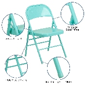 HERCULES COLORBURST Series Tantalizing Teal Triple Braced & Double Hinged Metal Folding Chair, HF3-TEAL-GG