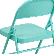 HERCULES COLORBURST Series Tantalizing Teal Triple Braced & Double Hinged Metal Folding Chair, HF3-TEAL-GG