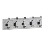 Daly Wall Mounted 24 Inch Whitewashed Solid Pine Wood Storage Rack with 5 Hooks For Entryway, Kitchen, Bathroom, HFKHD-GDI-CRE8-332315-GG