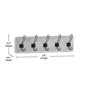 Daly Wall Mounted 24 Inch Whitewashed Solid Pine Wood Storage Rack with 5 Hooks For Entryway, Kitchen, Bathroom, HFKHD-GDI-CRE8-332315-GG