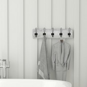 Daly Wall Mounted 24 Inch Whitewashed Solid Pine Wood Storage Rack with 5 Hooks For Entryway, Kitchen, Bathroom, HFKHD-GDI-CRE8-332315-GG