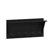 Daly Wall Mounted 24 Inch Black Solid Pine Wood Storage Rack with 5 Hooks For Entryway, Kitchen, Bathroom, HFKHD-GDI-CRE8-432315-GG