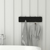 Daly Wall Mounted 24 Inch Black Solid Pine Wood Storage Rack with 5 Hooks For Entryway, Kitchen, Bathroom, HFKHD-GDI-CRE8-432315-GG