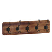 Daly Wall Mounted 24 Inch Rustic Brown Solid Pine Wood Storage Rack with 5 Hooks For Entryway, Kitchen, Bathroom, HFKHD-GDI-CRE8-532315-GG