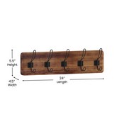 Daly Wall Mounted 24 Inch Rustic Brown Solid Pine Wood Storage Rack with 5 Hooks For Entryway, Kitchen, Bathroom, HFKHD-GDI-CRE8-532315-GG