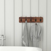 Daly Wall Mounted 24 Inch Rustic Brown Solid Pine Wood Storage Rack with 5 Hooks For Entryway, Kitchen, Bathroom, HFKHD-GDI-CRE8-532315-GG