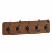 Daly Wall Mounted 24 Inch Classic Brown Solid Pine Wood Storage Rack with 5 Hooks For Entryway, Kitchen, Bathroom