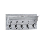 Daly Wall Mounted 24 Inch Solid Pine Wood Storage Rack with Upper Shelf and 5 Hooks For Entryway, Kitchen, Bathroom, Whitewashed, HFKHD-HEF0-CRE8-732315-GG