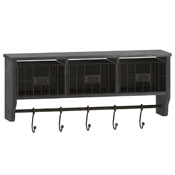 Daly Wall Mounted 24 Inch Solid Pine Wood Storage Rack with Upper Shelf, 5 Hooks, Wire Baskets For Entryway, Kitchen, Bathroom in Blackwashed, HFMHD-GDI-CRE8-112315-GG