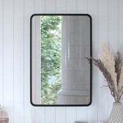 Janinne 20" x 30" Decorative Wall Mirror - Rounded Corners, Bathroom & Living Room Glass Mirror Hangs Horizontal Or Vertical, Matte Black, HFMHD-GDI-CRE8-212315-GG