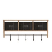 Daly Wall Mounted 24 Inch Solid Pine Wood Storage Rack with Upper Shelf, 5 Hooks, Wire Baskets For Entryway, Kitchen, Bathroom in Rustic Brown, HFMHD-GDI-CRE8-902315-GG