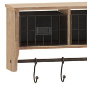 Daly Wall Mounted 24 Inch Solid Pine Wood Storage Rack with Upper Shelf, 5 Hooks, Wire Baskets For Entryway, Kitchen, Bathroom in Rustic Brown, HFMHD-GDI-CRE8-902315-GG