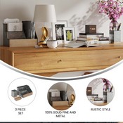 Comerford 3 Piece Galvanized Finish Metal and Rustic Wood Organizer Set For Desktop, Countertop, or Vanity, HFMHD-GDIS-CRE8-302315-GG