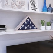 Sheehan Whitewashed Memorial Flag Display Case - Solid Wood Military Flag Display Case for 9.5 x 5 American Veteran Flag, HFMHD-GDIS-CRE8-802315-GG