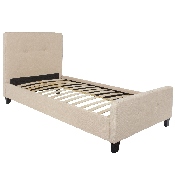 Tribeca Twin Size Tufted Upholstered Platform Bed in Beige Fabric, HG-17-GG