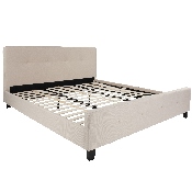 Tribeca King Size Tufted Upholstered Platform Bed in Beige Fabric, HG-20-GG