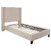 Riverdale Twin Size Tufted Upholstered Platform Bed in Beige Fabric, HG-33-GG