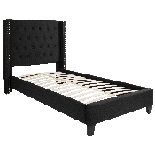 Riverdale Twin Size Tufted Upholstered Platform Bed in Black Fabric, HG-37-GG