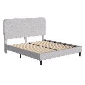 Addison Light Grey King Fabric Upholstered Platform Bed - Headboard with Rounded Edges - No Box Spring or Foundation Needed