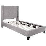 Riverdale Twin Size Tufted Upholstered Platform Bed in Light Gray Fabric, HG-41-GG