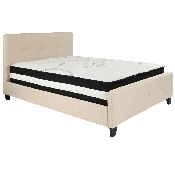 Tribeca Full Size Tufted Upholstered Platform Bed in Beige Fabric with Pocket Spring Mattress, HG-BM-18-GG