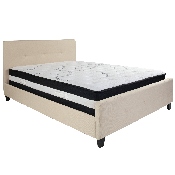 Tribeca Queen Size Tufted Upholstered Platform Bed in Beige Fabric with Pocket Spring Mattress, HG-BM-19-GG