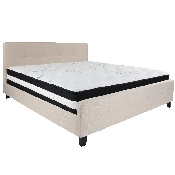 Tribeca King Size Tufted Upholstered Platform Bed in Beige Fabric with Pocket Spring Mattress, HG-BM-20-GG