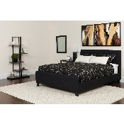 Tribeca Queen Size Tufted Upholstered Platform Bed in Black Fabric with Pocket Spring Mattress, HG-BM-23-GG