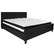 Tribeca King Size Tufted Upholstered Platform Bed in Black Fabric with Pocket Spring Mattress, HG-BM-24-GG