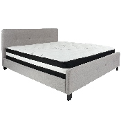 Tribeca King Size Tufted Upholstered Platform Bed in Light Gray Fabric with Pocket Spring Mattress, HG-BM-28-GG