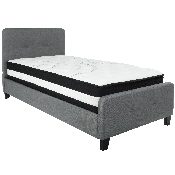 Tribeca Twin Size Tufted Upholstered Platform Bed in Dark Gray Fabric with Pocket Spring Mattress, HG-BM-29-GG