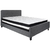 Tribeca Queen Size Tufted Upholstered Platform Bed in Dark Gray Fabric with Pocket Spring Mattress, HG-BM-31-GG