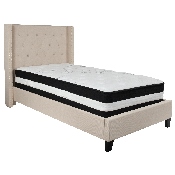 Riverdale Twin Size Tufted Upholstered Platform Bed in Beige Fabric with Pocket Spring Mattress, HG-BM-33-GG