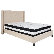 Riverdale Full Size Tufted Upholstered Platform Bed in Beige Fabric with Pocket Spring Mattress, HG-BM-34-GG