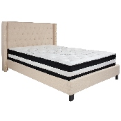Riverdale Queen Size Tufted Upholstered Platform Bed in Beige Fabric with Pocket Spring Mattress, HG-BM-35-GG