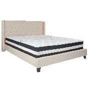 Riverdale King Size Tufted Upholstered Platform Bed in Beige Fabric with Pocket Spring Mattress, HG-BM-36-GG