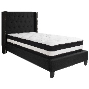 Riverdale Twin Size Tufted Upholstered Platform Bed in Black Fabric with Pocket Spring Mattress, HG-BM-37-GG