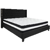 Riverdale King Size Tufted Upholstered Platform Bed in Black Fabric with Pocket Spring Mattress, HG-BM-40-GG