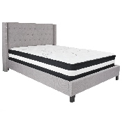 Riverdale Queen Size Tufted Upholstered Platform Bed in Light Gray Fabric with Pocket Spring Mattress, HG-BM-43-GG