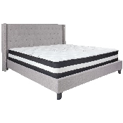 Riverdale King Size Tufted Upholstered Platform Bed in Light Gray Fabric with Pocket Spring Mattress, HG-BM-44-GG