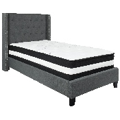 Riverdale Twin Size Tufted Upholstered Platform Bed in Dark Gray Fabric with Pocket Spring Mattress, HG-BM-45-GG