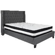 Riverdale Full Size Tufted Upholstered Platform Bed in Dark Gray Fabric with Pocket Spring Mattress, HG-BM-46-GG